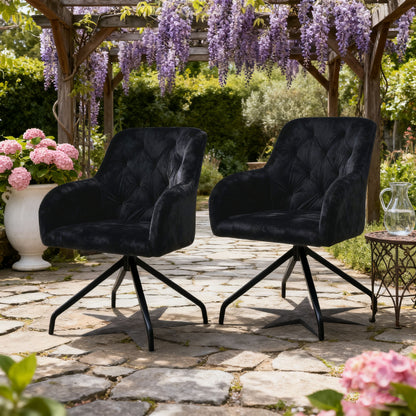 Living Room & Dining Room Velvet Chairs Set of 2, Rotating Upholstered Armchair with Sturdy Metal Legs, Elegant Kitchen Seating