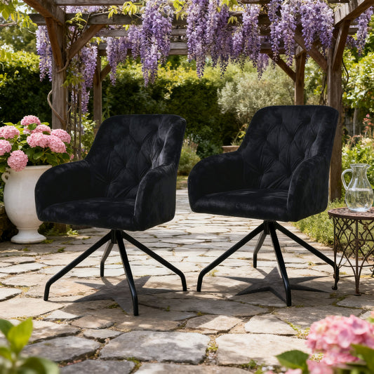 Living Room & Dining Room Velvet Chairs Set of 2, Rotating Upholstered Armchair with Sturdy Metal Legs, Elegant Kitchen Seating