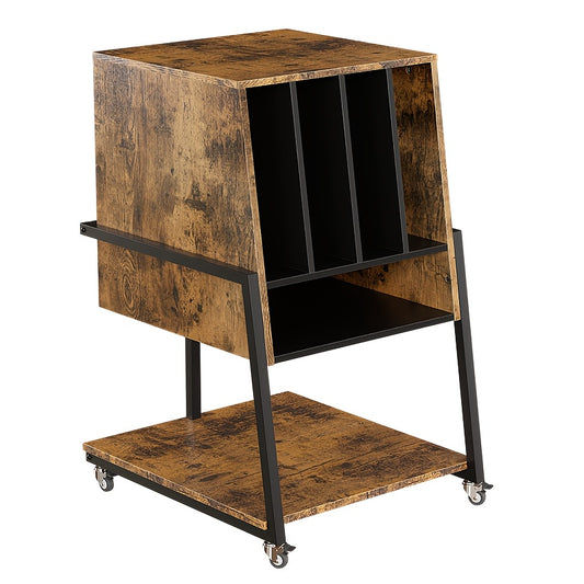 Platenspelerstandaard – Platenspelermeubel – Draaitafelstandaard – Vinylrek – LP-kast – Retro Design – 120 Platen Opbergruimte – Stevig Hout en Metaal
