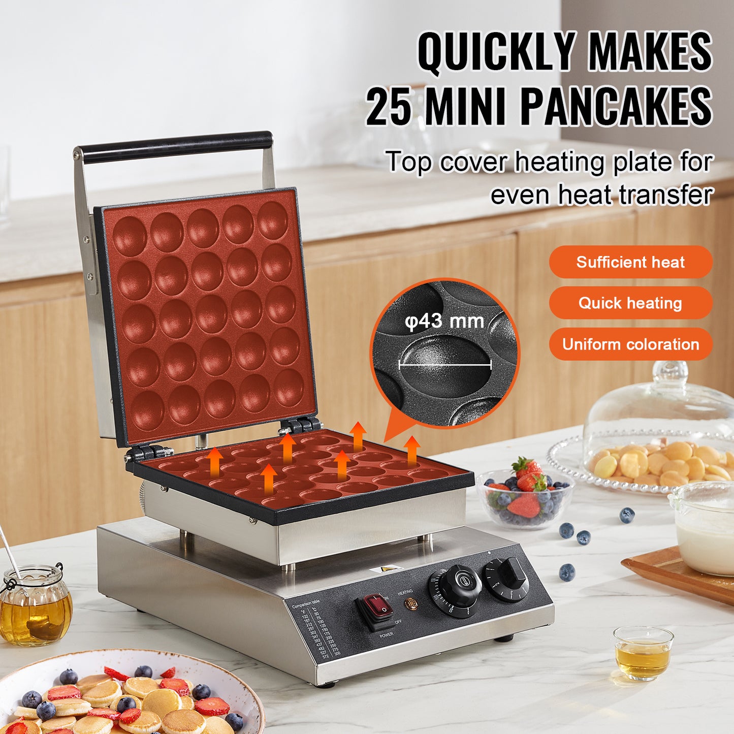 Poffertjespan – Poffertjesmaker – Mini Pannenkoekenpan – Dorayaki Bakker – Elektrische Poffertjesmaker – 25 Poffertjes – 1700W Hoog Vermogen – Roestvrij Stalen Anti-aanbaklaag