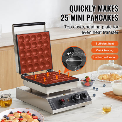 Poffertjespan – Poffertjesmaker – Mini Pannenkoekenpan – Dorayaki Bakker – Elektrische Poffertjesmaker – 25 Poffertjes – 1700W Hoog Vermogen – Roestvrij Stalen Anti-aanbaklaag