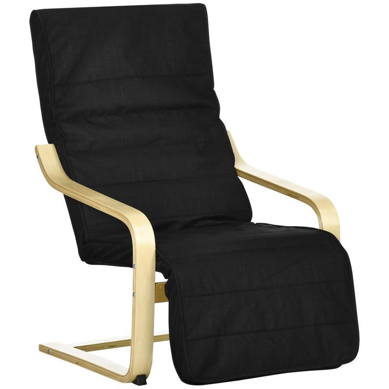 Relaxfauteuil – Verstelbare Fauteuil – Lounge Chair – Relaxstoel – Stoel Met Voetensteun – Stevig Frame – Zachte Bekleding – Compact Formaat – Zwart-Gouden Design