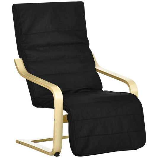 Relaxfauteuil – Verstelbare Fauteuil – Lounge Chair – Relaxstoel – Stoel Met Voetensteun – Stevig Frame – Zachte Bekleding – Compact Formaat – Zwart-Gouden Design