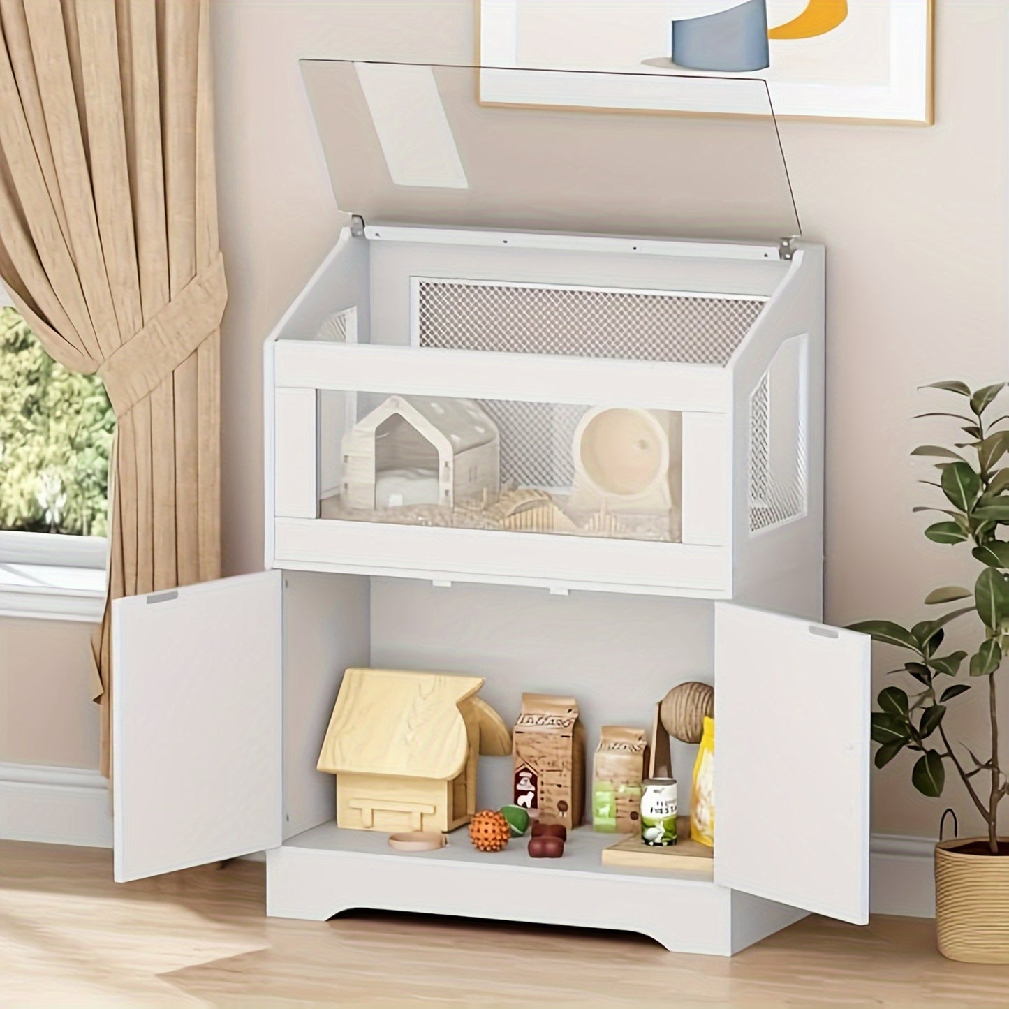Hamsterkooi – Knaagdierenkooi – Konijnenkooi – Dierenkooi – Huisdierkooi – Hout Met IJzeren Gaas – Ruime Opbergruimte – Goede Ventilatie - 80 x 40 x 108 cm - Wit