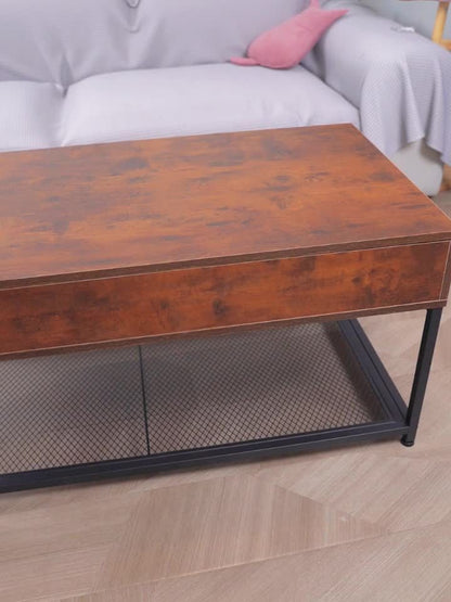 Salontafel – Koffietafel – Bijzettafel – Woonkamertafel – Tafel – Verstelbaar Lift-Top – Verborgen Opbergruimte – Hout – Metaal – Rustiek Bruin
