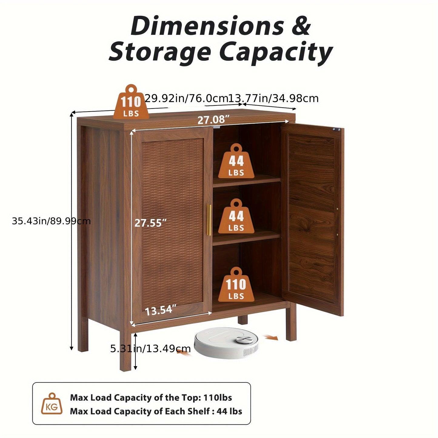 Dressoir – Buffetkast – Opbergkast – Kast – TV Meubel – Landelijke Stijl – Rattan Look – 2 Deuren – 3 Verstelbare Planken – MDF & Hout – 68,5 cm Hoog