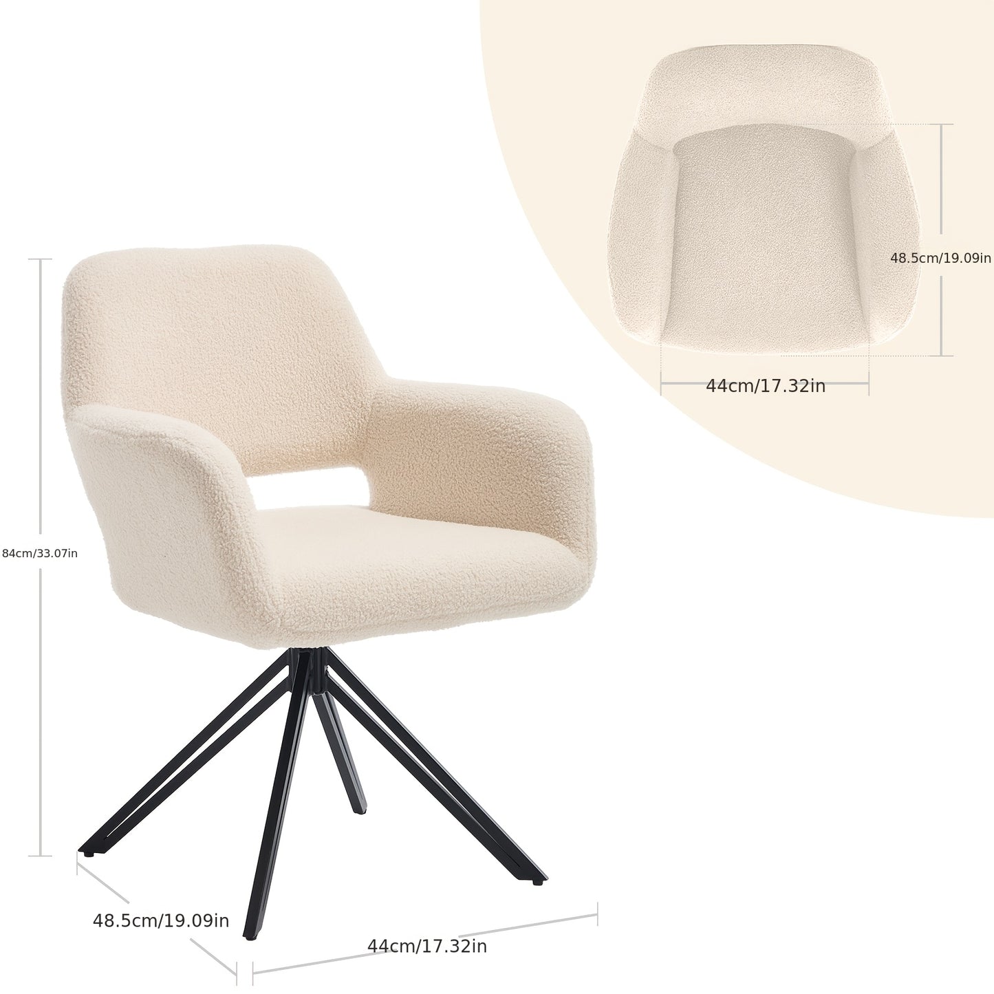 Two-Piece Modern Swivel Dining Chair Set with 180° Rebound & Teddy Velvet-Like Upholstery - Heavy-Duty Metal Frame, Solid Backrest Support, Easy-Clean Surface - Contemporary Black/Color Options for Dining Room, Living Room,