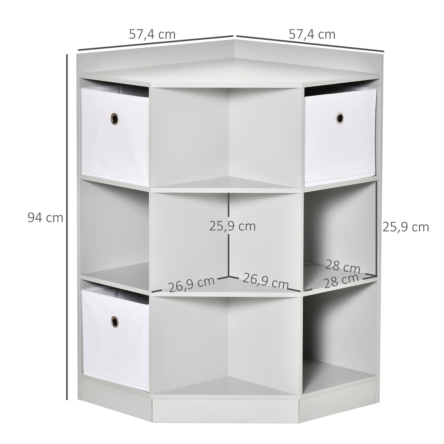 Kids' Storage Shelf with 3 Felt Drawers, MDF, Tilt-Proof, Gray