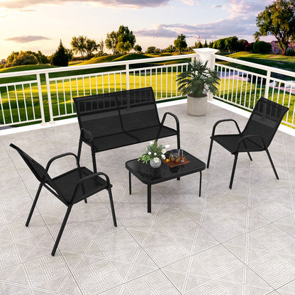 Loungeset – Tuinset – Buitenmeubel – Tuinmeubilair – Loungestoel – Comfortabele Stofbekleding – Gehard Glazen Tafelblad
