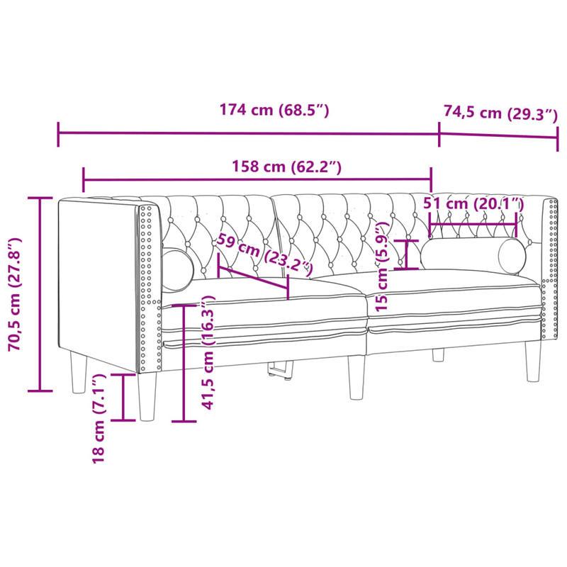 2-zits bank – 2-zitsbank – loveseat – zitbank – tweezits sofa – Chesterfield design – roze velvet stof – vlekbestendig en hypoallergeen – makkelijk schoon te maken