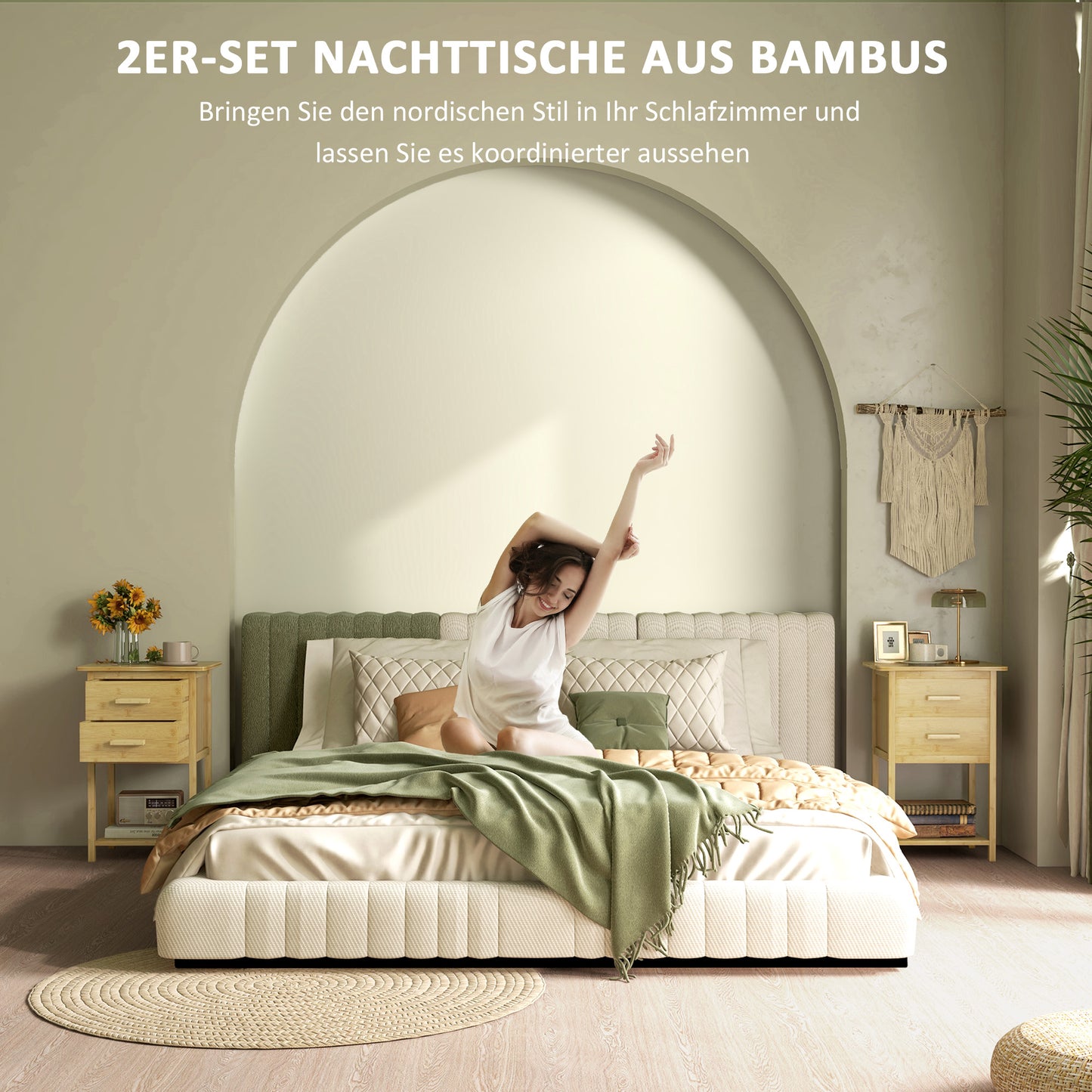 Nachtkastje – Nachtkastjes – Bijzettafel – Bedside Table – Ladekastje – Bamboe – 40x34x60 cm – Set Van 2 – Met Lade En Plank – Scandinavisch Design