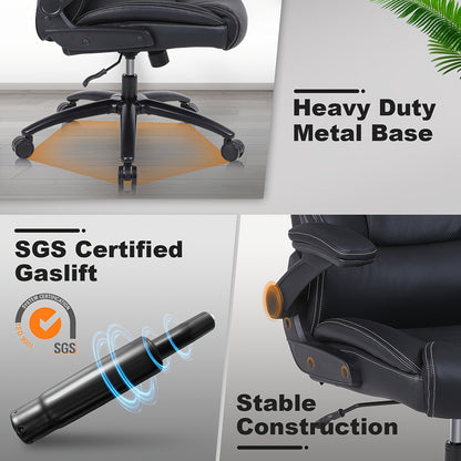 Bureaustoel – Kantoorstoel – Computestoel – Werkstoel – Bureaustoel Hoog – Ergonomisch PU-leer – Verstelbare Flip-up Armleuningen – 227 KG Belastbaar – Zwart