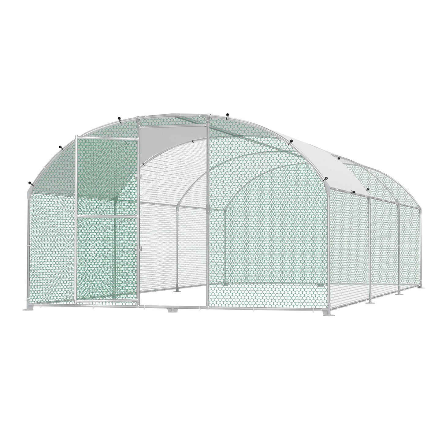 Kippenhok – Kippenren – Pluimveehuis – Kippenren Buiten – Kippenkooi Dome Dak – 8x3x2m – Gegalvaniseerd Staal – Volledige Overkapping