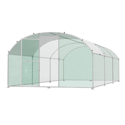 Kippenhok – Kippenren – Pluimveehuis – Kippenren Buiten – Kippenkooi Dome Dak – 8x3x2m – Gegalvaniseerd Staal – Volledige Overkapping