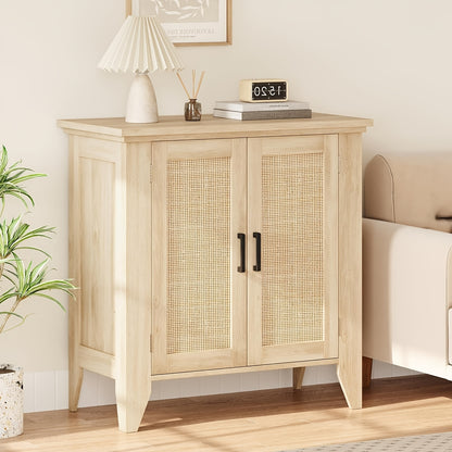 Dressoir – Buffetkast – Sideboard – Opbergkast – Kast – Rattan En MDF – Verstelbare Plank – 76x40x80 cm – Natuurlijke Houtkleur