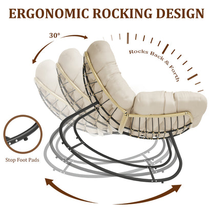 Fauteuil – Loungestoel – Relaxstoel – Schommelstoel – Balkonstoel – Oversized Design – Stevig Metalen Frame – Zachte Polyester Bekleding - Beige