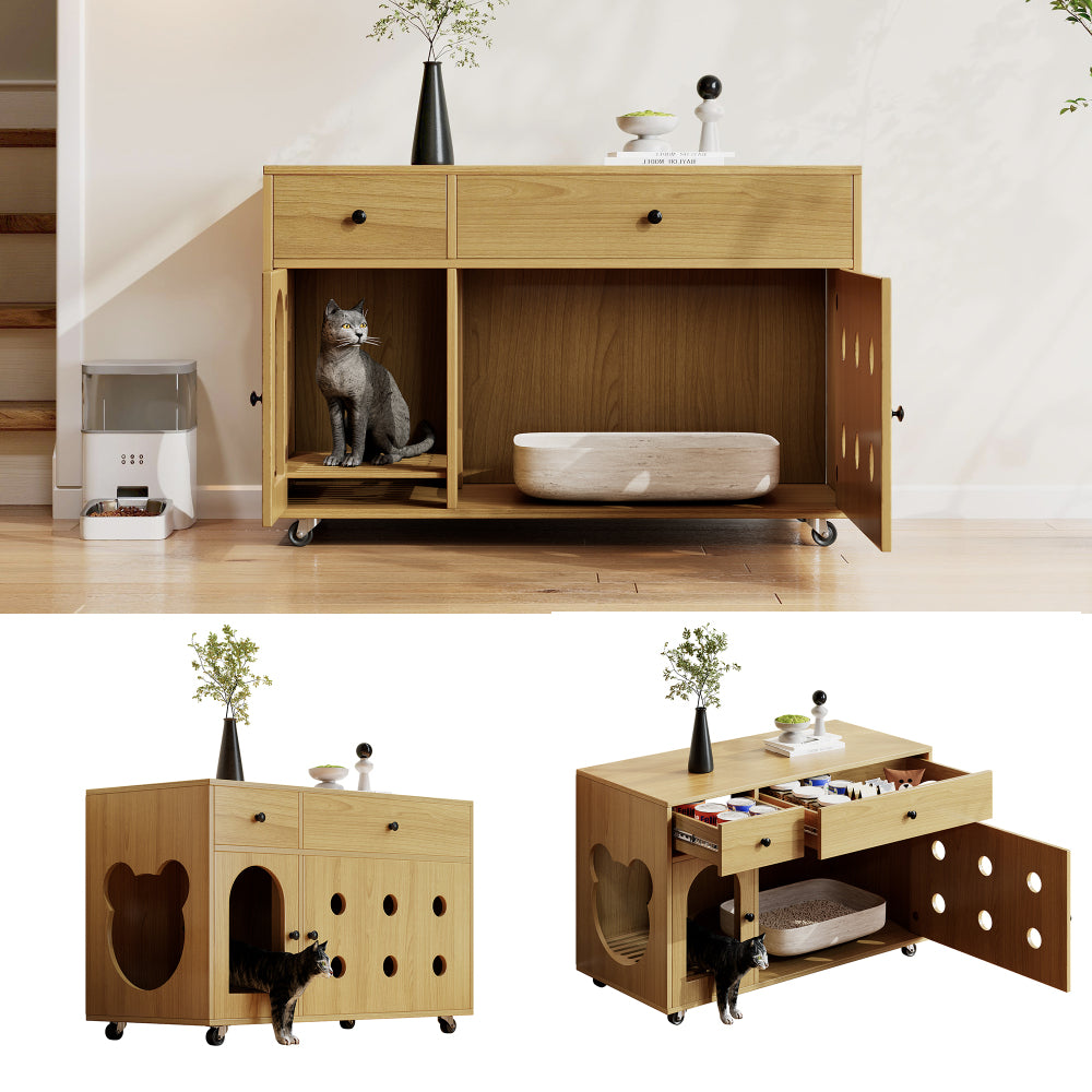 Krabpaal – Kattenhuis – Krabmeubel – Kattenboom – Kattenverblijf – Ingebouwde Uitneembare Kattenbaklade – Duurzaam Polyester & Hout – Compact en Modern Design – 100x66x45 cm