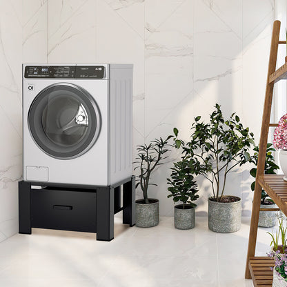 Washing Machine Stand with Storage Drawer, Steel Frame, 150 kg Load Capacity, Anti-Slip Base & Shock-Absorbing Pads