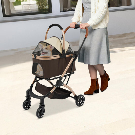 Foldable 4-Wheel All-Terrain Pet Stroller Cart with Canopy, Undercarriage Storage & Harness for dogs & cats - Heavy-Duty Nylon & Oxford Fabric Foldable Puppy/Kitten Carrier for Walks, Vet Visits, Airports, Shopping