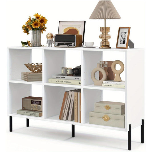 Boekenkast – Boekenrek – Vakkenkast – Open Kast – Opbergkast – 6 Kubusvakken – Verstelbare Planken – Metalen Poten – Wit – 120x35x79,5 cm