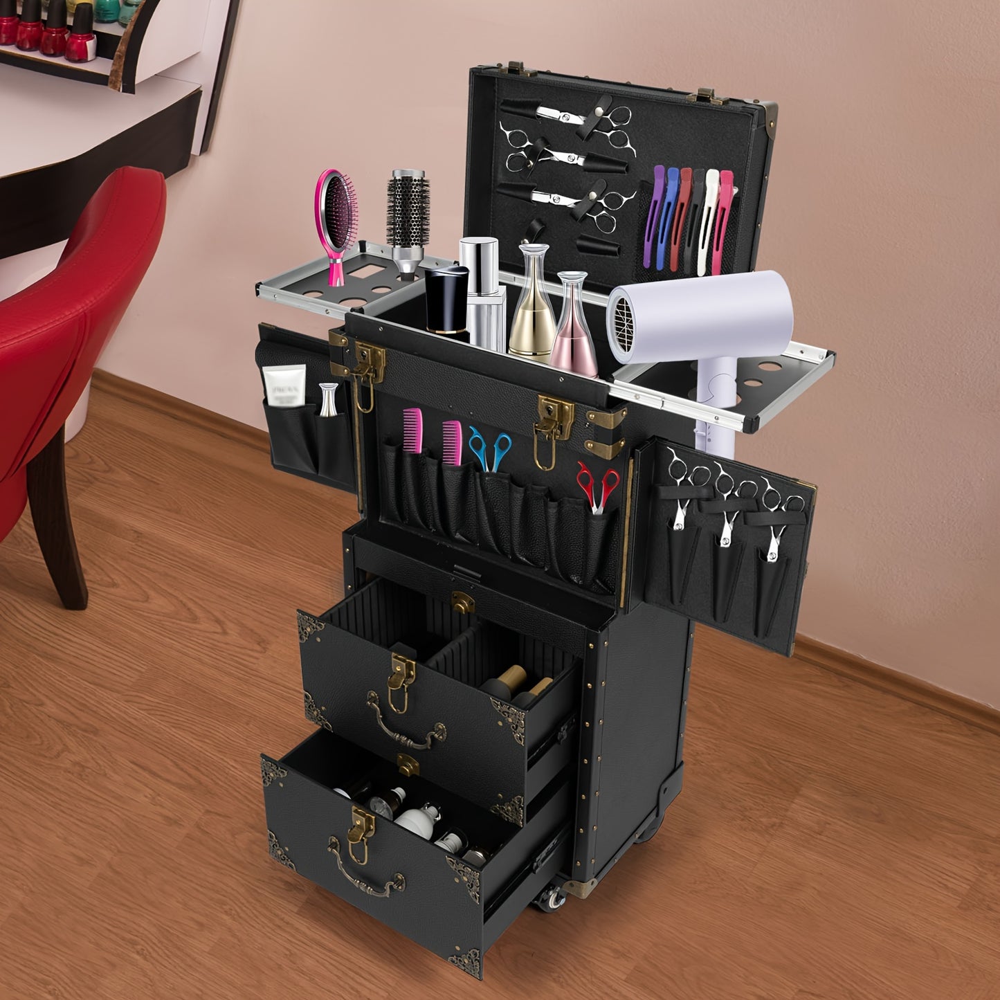 Make-up Trolley – Make-up Koffer – Beautycase – Visagie Koffer – Cosmetica Koffer – 3 Lades – Afsluitbaar Met Wielen – Zwart