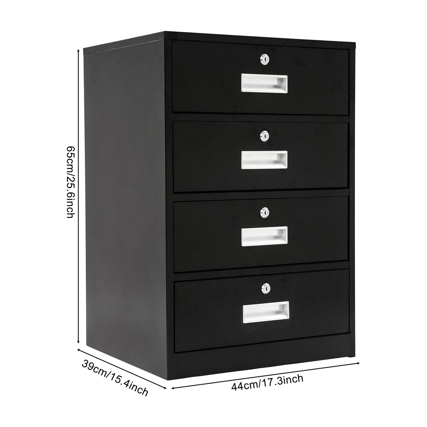 Metalen Opbergkast – Ladekast – Archiefkast – Documentenkast – Lockerkast – Stevig Koudgewalst Staal – 4 Lockable Laden met Sloten – Ruimtebesparend Verticaal Design – Zwart
