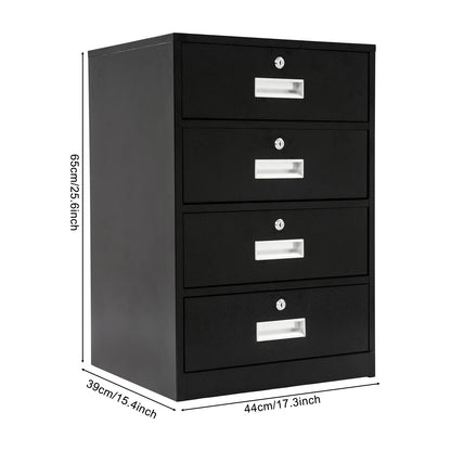 Metalen Opbergkast – Ladekast – Archiefkast – Documentenkast – Lockerkast – Stevig Koudgewalst Staal – 4 Lockable Laden met Sloten – Ruimtebesparend Verticaal Design – Zwart
