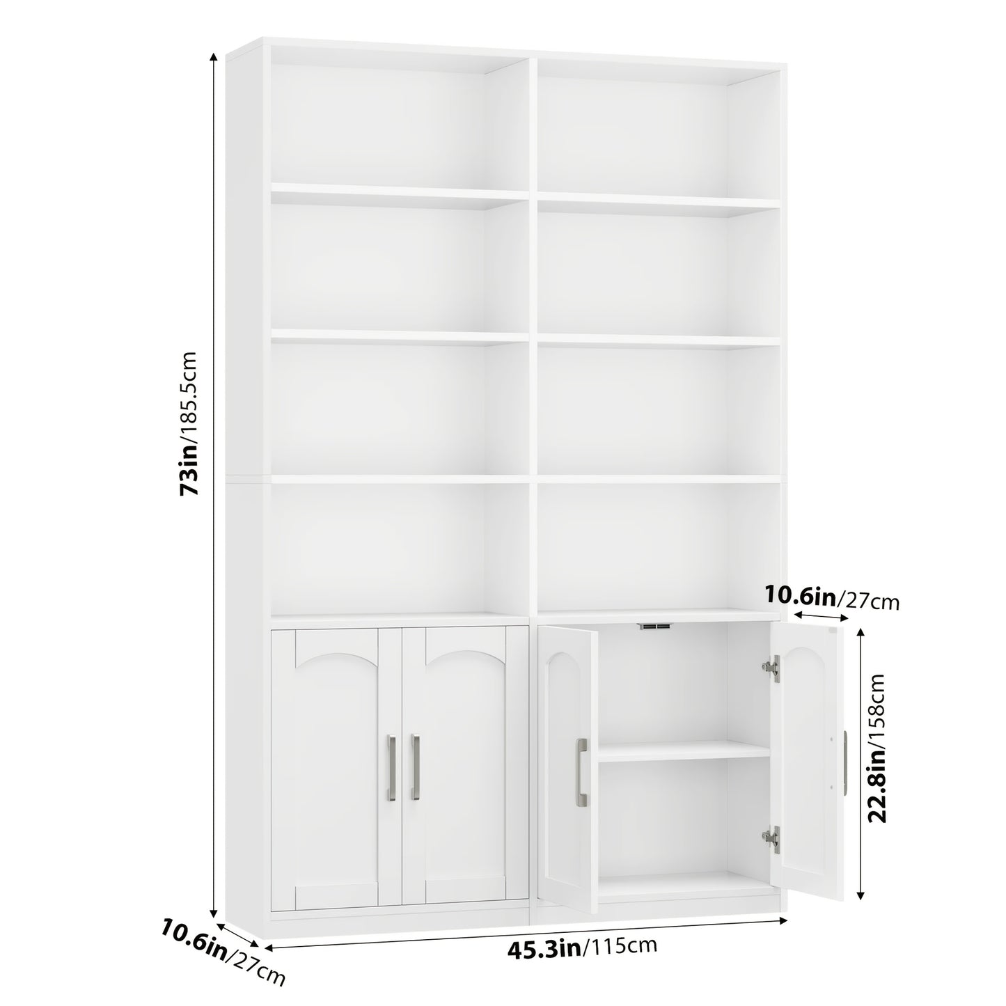 Boekenkast – Boekenkast – Opbergrek – Vitrinerek – Houten Plank – Licht Eiken – 115 x 27 x 185,5 cm – Met 2 Deuren