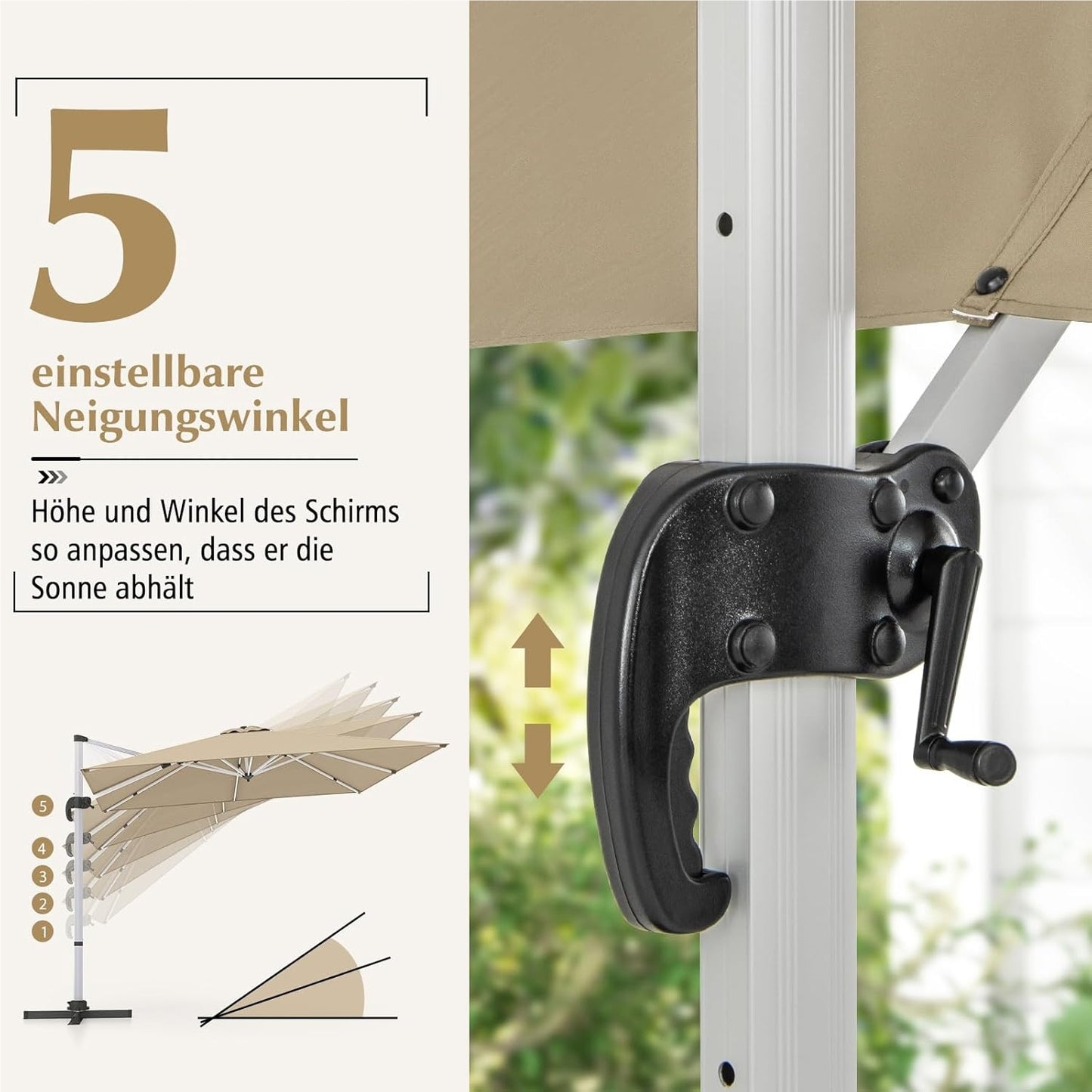 Tuinscherm Parasol – Tuintent Zonnescherm – Terrasparasol – Marktparasol – Beige – 300x300 cm Groot – 360° Draaibaar Met Slingerbediening