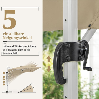 Tuinscherm Parasol – Tuintent Zonnescherm – Terrasparasol – Marktparasol – Beige – 300x300 cm Groot – 360° Draaibaar Met Slingerbediening