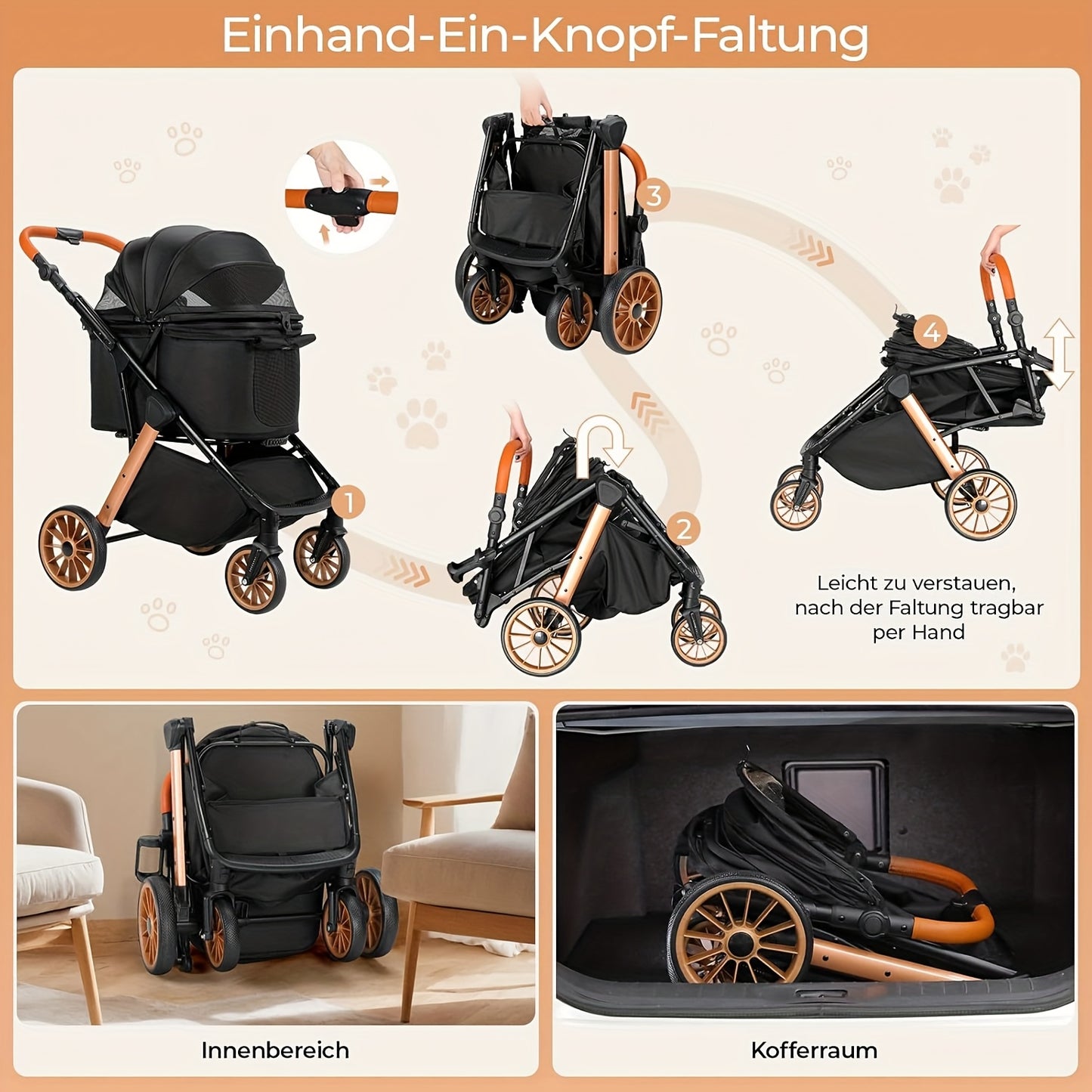 Hondenbuggy – Dierenwagen – Wandelwagen – Pet Stroller – Huisdierenbuggy – Opvouwbaar – Verstelbaar Handvat – Aluminium & Stalen Frame – 24,95 kg Draagvermogen – Schokdempers & All-Terrain Wielen