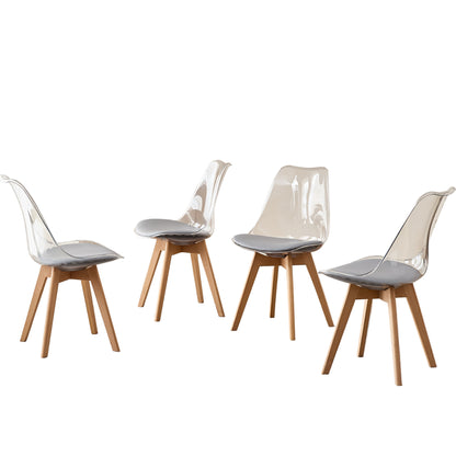 Eetkamerstoel – Stoel – Zithoekstoel – Kuipstoel – Designstoel – Grijs – PU Zitting – Beukenhouten Poten