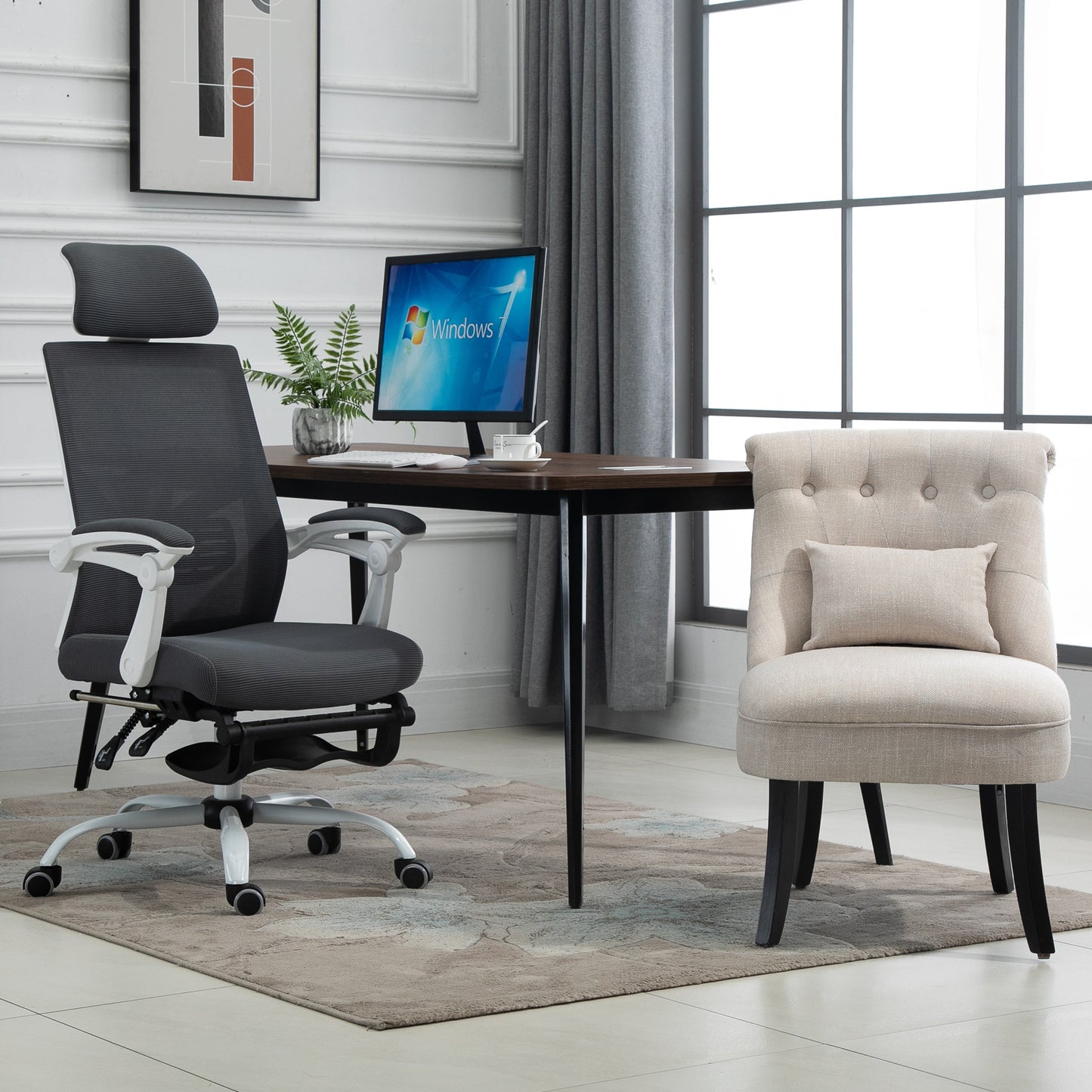 Fauteuil – Relaxstoel – Loungestoel – Zetel – Loungefauteuil – Vintage Design – Massief Rubberhouten Poten – Afneembare Wasbare Hoes – 52,5x69x77 cm – Linnenlook Bekleding – Rugkussen voor Lendensteun