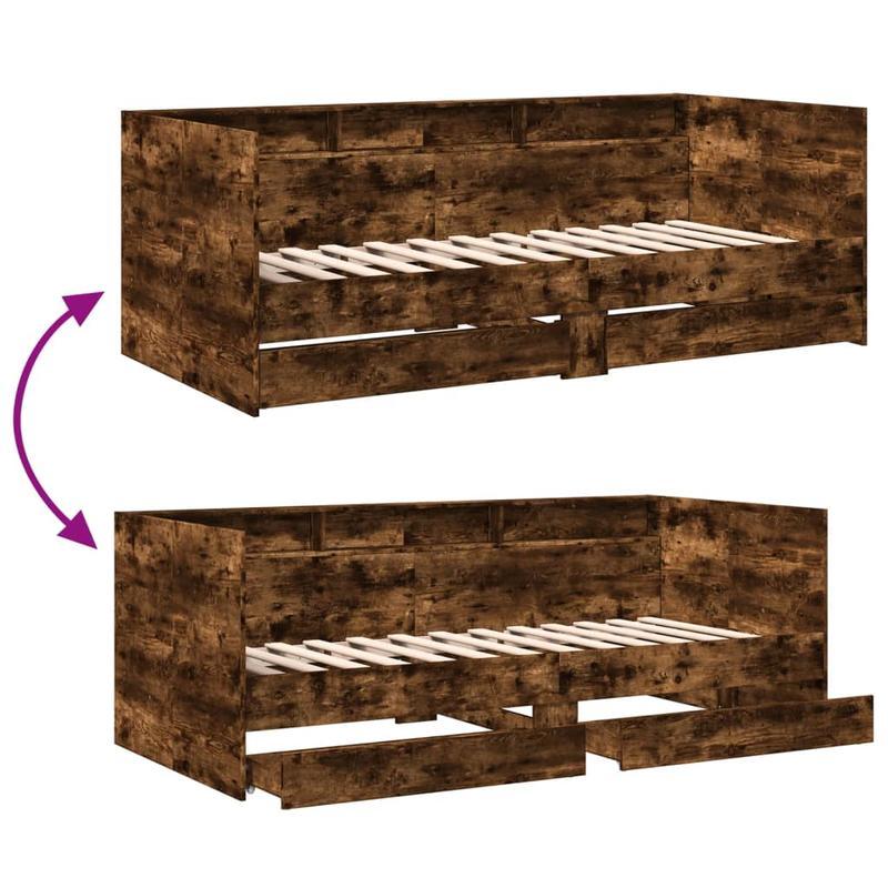Slaapbank – Bank – Daybed – Logeerbed – Sofa Cama – Met Opberglades – Massief Hardhout – Ruimtebesparend 75x190 cm – Donker Eiken Afwerking