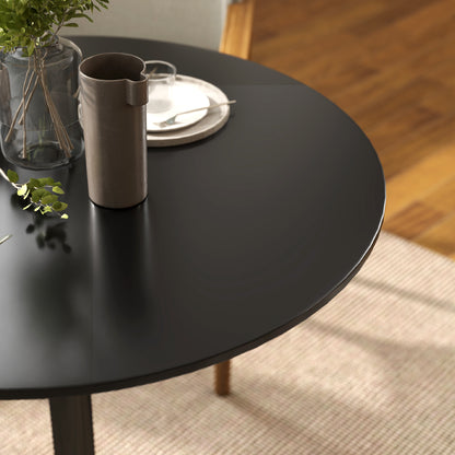 Eettafel – Ronde Tafel – Keukentafel – Klaptafel – Kleine Tafel – Compact 80 cm Ø – Staal Met Non-Slip Pootjes – Zwarte Afwerking
