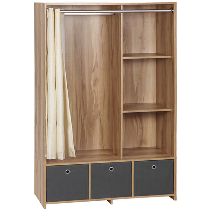 Kledingkast – Garderobekast – Opbergkast – Kleerkast – Dressoir – Naturel Houtlook – 3 Afneembare Stoffen Lades – 117,5 cm Ruime Kledingstang