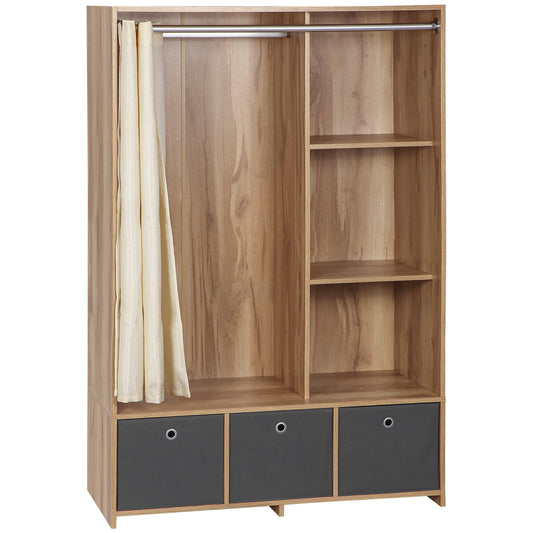 Kledingkast – Garderobekast – Opbergkast – Kleerkast – Dressoir – Naturel Houtlook – 3 Afneembare Stoffen Lades – 117,5 cm Ruime Kledingstang