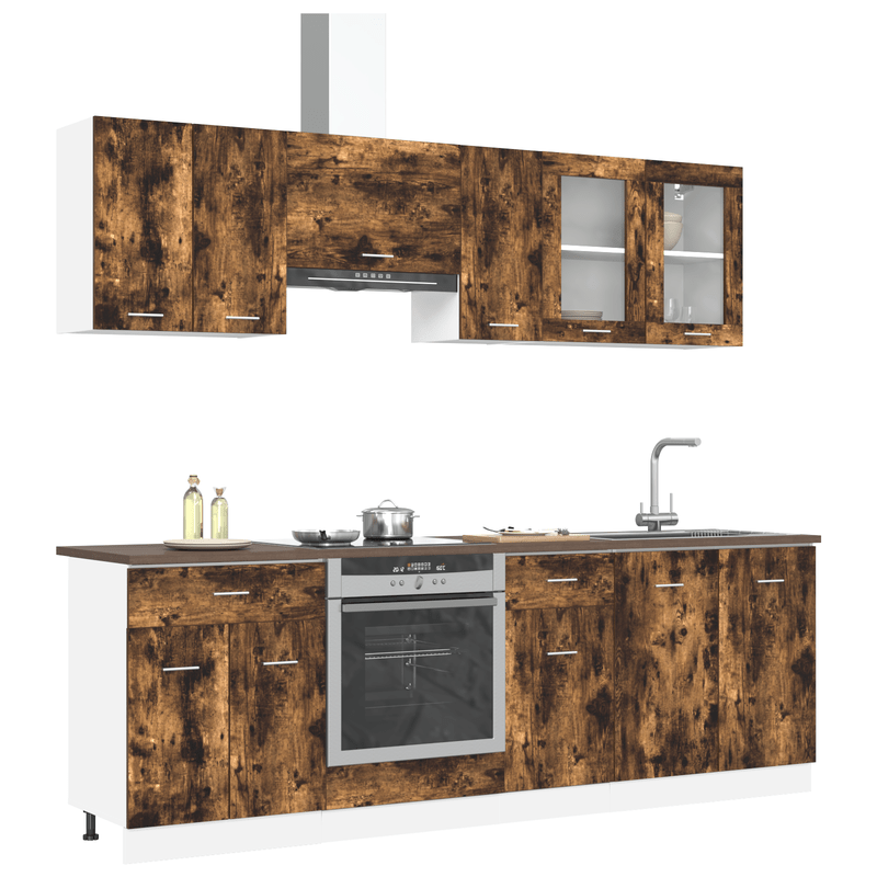 Keukenkast – Keukenmeubel – Opbergkast – Buffetkast – Apothekerskast – 8-delig – Rook Eikenhout – Stevig Houtmateriaal