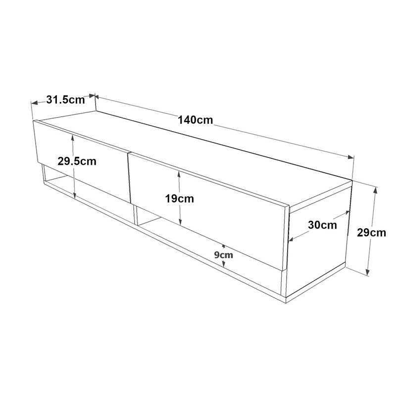 Tv-meubel – Tv-kast – Lowboard – Wandmeubel – Zwevend Tv-meubel – MDF Met Eikenprint – 140x31,5x29,5 cm – 2 Open Vakjes