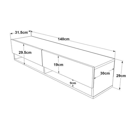 Tv-meubel – Tv-kast – Lowboard – Wandmeubel – Zwevend Tv-meubel – MDF Met Eikenprint – 140x31,5x29,5 cm – 2 Open Vakjes
