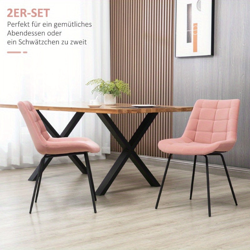 Eetkamerstoel – Keukenstoel – Stoel Met Rugleuning – Zitmeubel – Woonkamerstoel – Roze Fluwelen Bekleding – Stalen Poten – Set Van 2