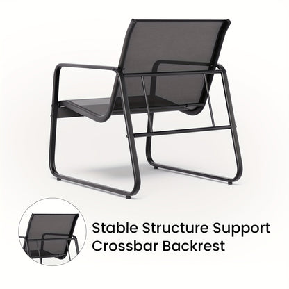 3-Delige Tuinset – Bistroset – Balkonset – Tuinmeubelset – Terrasset – Metalen Frame – Glas Tafelblad – Comfortabele Gebogen Rugleuning – Ademend Teslin Bekleding – Zwart