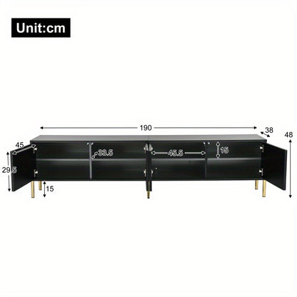 TV-meubel – TV-kast – TV-dressoir – Mediameubel – Tv-meubel met opbergruimte – 190 cm breed – Gouden poten en Soft-Close deuren - Zwart