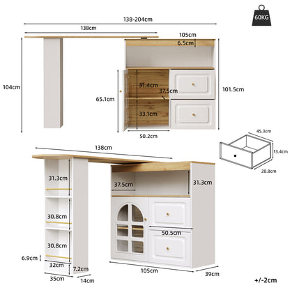Dressoir – Buffetkast – Opbergkast – TV-meubel – Ladekast – 360° Draaibaar – 2 Ruime Lades – Modern Minimalistisch Design