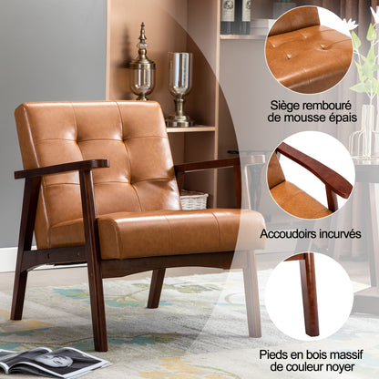 Fauteuil – Stoel – Loungefauteuil – Relaxstoel – Draaifauteuil – Ergonomisch Design – Stevig Houten Frame – Vintage Karamelbruin – Dikke Schuimvulling – Faux Leren Bekleding