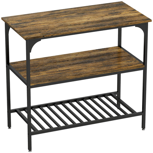 3-laags Opbergrek – Keukenrek – Opbergrek – Organizer – Bakplanken – Rustic-Bruin Hout – Zwart Stalen Frame – Stevig & Ruimtebesparend