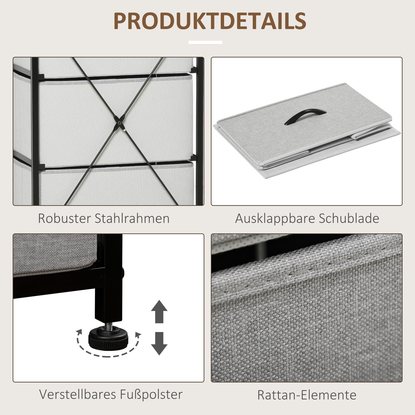 Opbergkast – Ladenkast – Dressoir – Stoffenkast – Opbergmeubel – Grijs – 5 Ruime Laden – Compacte Afmetingen 45x30x116 cm