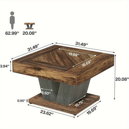 Moderne Salontafel – Vierkante Tafel – Woonkamertafel – Koffietafel – Accenttafel – Rustiek Bruin Zwart – Stevig MDF Tafelblad – Space-Saving Ontwerp 80 cm