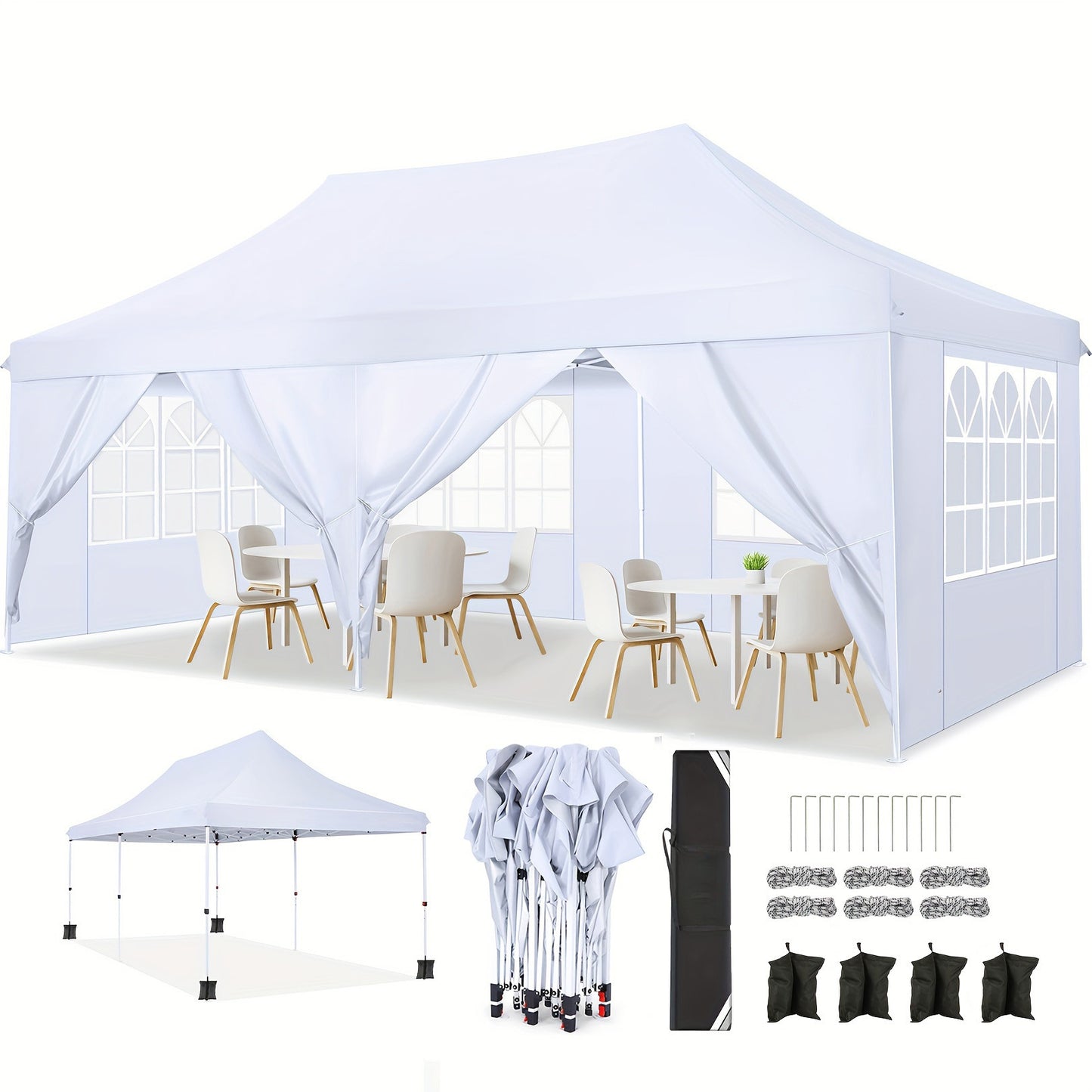 3x6m Pop Up Canopy Tent With 6 Sidewalls, Commercial Gazebo For Easy Outdoor Setup, Instant Event Shelter With Sandbags, Perfect For Garden Parties And Events
