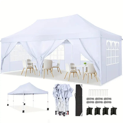 Partytent – Paviljoen – Tuintent – Feesttent – Opvouwbare Tent – 3x6 Meter – Waterdicht Met 6 Zijwanden – Pop-up Snel Op te Zetten